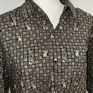 Tori Richard Geometric Tribal Parrott Hawaiian Shirt size Medium